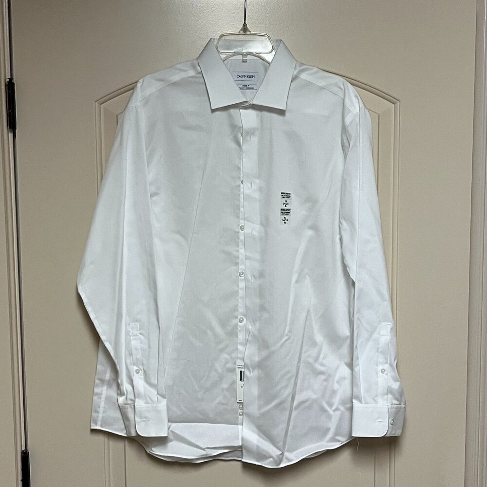 Calvin Klein Men's White Long Sleeve Dress Shirt Size 17 34-35 NWT